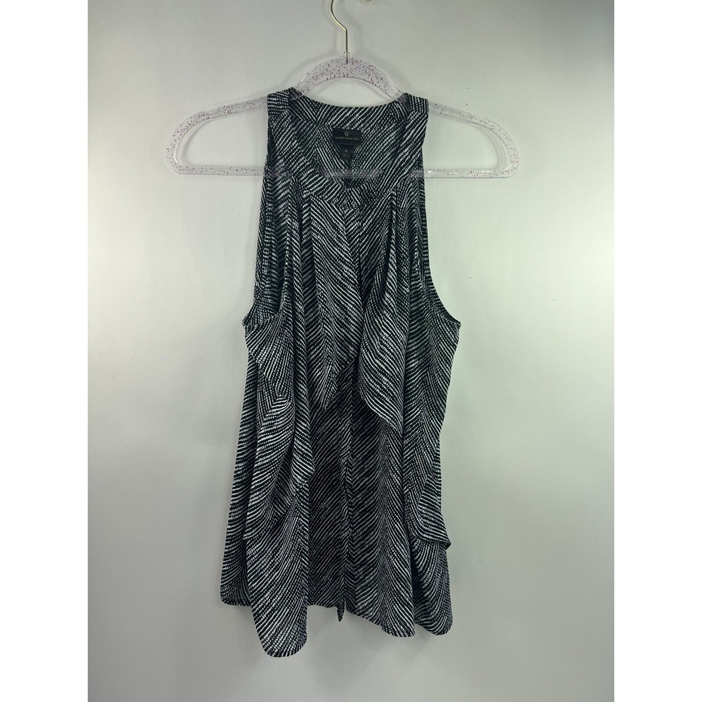 Worthington Halter Top Women's Sz L Black/White Hidden Button Front Layered